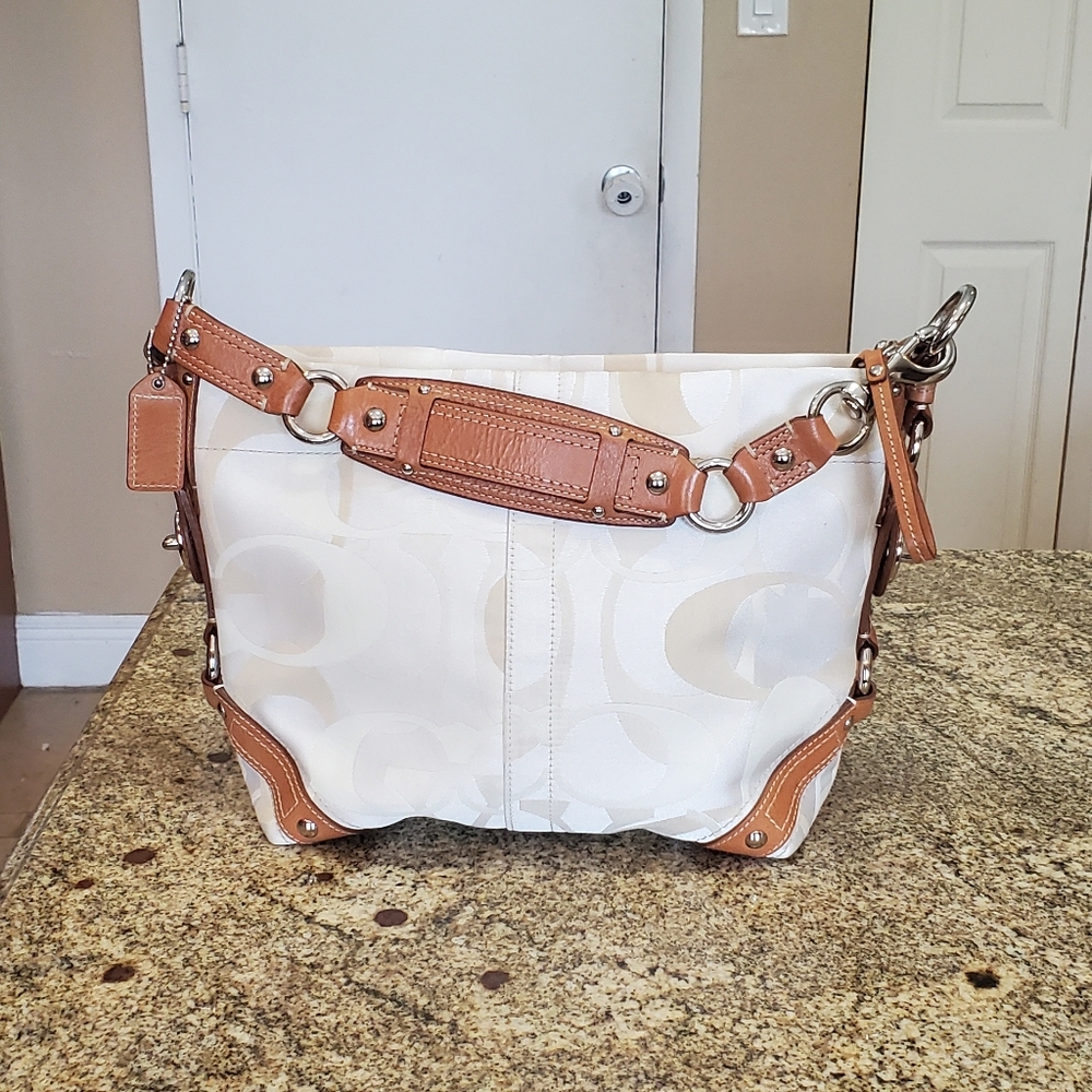 Coach Authentic Shoulder Bag in Beige, Cream, Khaki and Silver